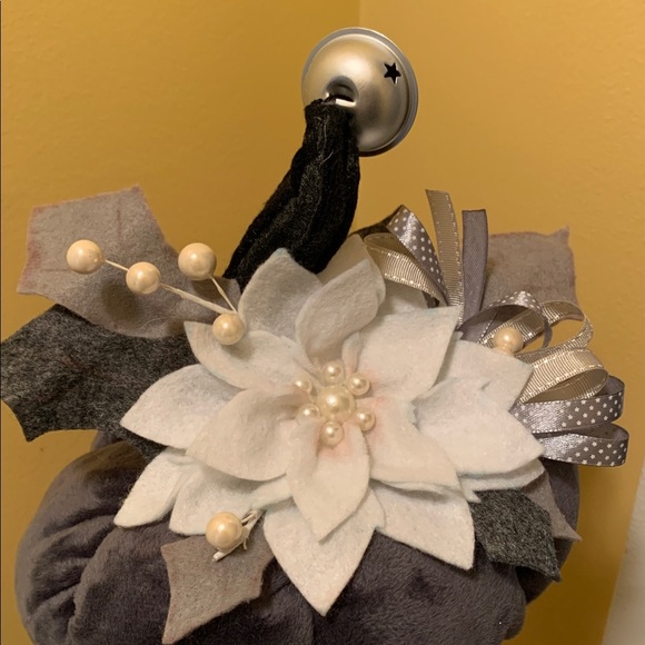 Whimsical Christmas Gnome Decor with Pumpkin Hat and poinsettia flower - Picture 5 of 10